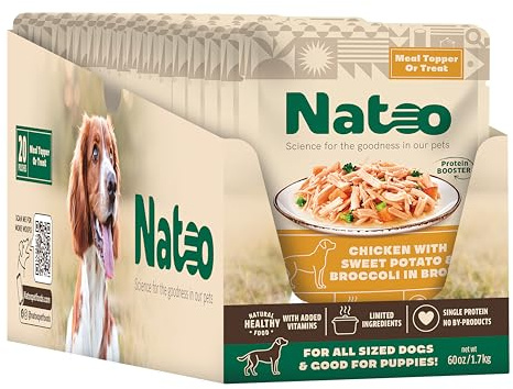 NATOO Dog Food Topper for Picky Eaters & Dog Treat (Chicken with Sweet Potato & Broccoli), Dog Toppers for Dry Food, Wet Meal Toppers for Dogs & Puppies, Limited Ingredient Dog Food, 3 oz (Case of 20)
