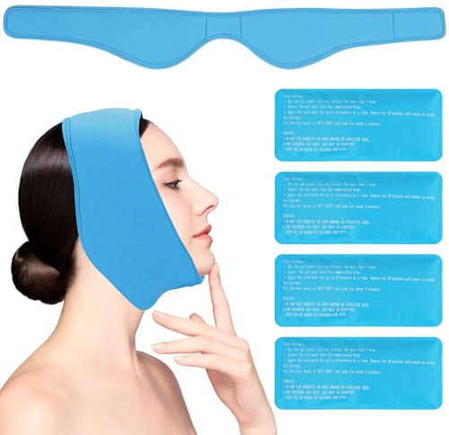 FAOKZE Weisheitszahn Kühlkompresse, Kühlpads für Weisheitszähne op Kühlkissen Gesicht Nach Zahn op Kalt Warm Kompresse, Kälte- und Wärmetherapie,4 Stück Gel Packs（Hellblau)
