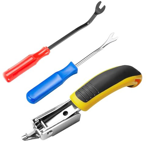 Roucerlin Set di 3 attrezzi per la rimozione di graffette e tappezzeria, resistente, con dispositivo di fissaggio per rimuovere mobili, pavimenti, tappeti, pannelli delle portiere dell'auto