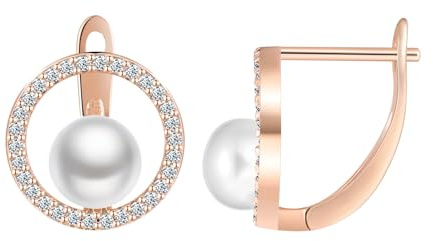 VIKILEE Zirkonia Kreis mit Perlen Creolen Damen Ohrringe Silber 925,Gold/Silber/Rosegold Funkelnd Hypoallergen Ohrringe,Knorpel Huggie Perlen Ohrringe,Mode und Elegant Ohrschmuck für Frauen Mädchen