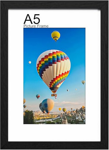LVAOUO Picture Frames A5, Wooden A5 Photo Frame 14.8x21 cm, Versatile a5 Frame Black, Display, Landscape or Portrait Orientation-PVC Material with Plexiglass and Stand, Wall-Mount & Desk-Black