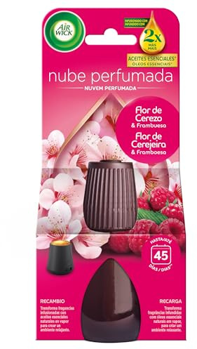 Air Wick Essential Mist, Recambio para ambientador difusor de aceites esenciales con aroma a Flor de Cerezo y Frambuesa infusionado con 2 veces más aceites esenciales
