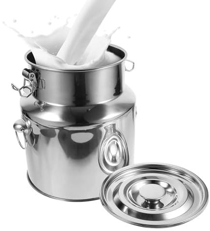 AIZYR Bidone del Latte in Acciaio Inossidabile Brocca del Latte con Coperchio, Secchio del Latte Contenitore per Alimenti Secchio per Il Trasporto per Latte, Vino, Cereali,9L