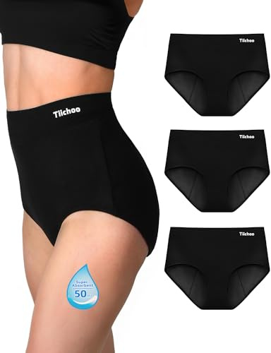 TIICHOO Braguitas Menstruales Flujo Abundante Cintura Alta para Regla Mentruación Bragas Suaves y Transpirables Lot de 3(3XL, 3Negro)