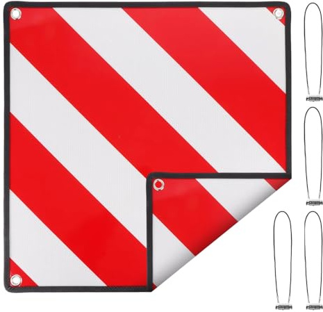 Warning Sign Italy and Spain, Reflective Warning Sign Red White, 50 x 50 cm Red/White WarningSign with 4 Tie Down Strap and Corner Guard for Caravan, Car Holiday Camping Towing, bike carrier, rear car