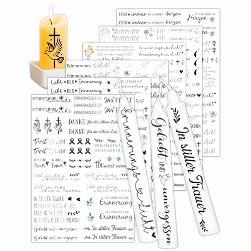 Kerzentattoos | Trauer Kerzen Gestaltung Trostlicht Erinnerung | Für Trauerkerze Trauergeschenk Trauerdeko Rub On Sticker Trauer Mit Kerzenfolie Wachsbuchstaben Wachsplättchen Für Abschiede