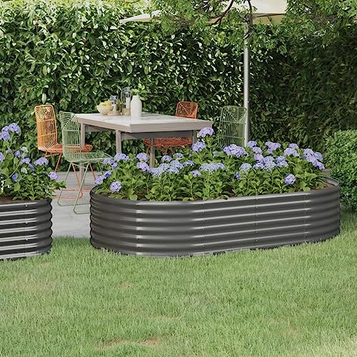 WRJENFSC Jardinière surélevée 175x100x36 cm Acier galvanisé bac Potager Exterieur Jardiniere Haute Ovale Gris Robuste pour Balcon terrasse Jardin