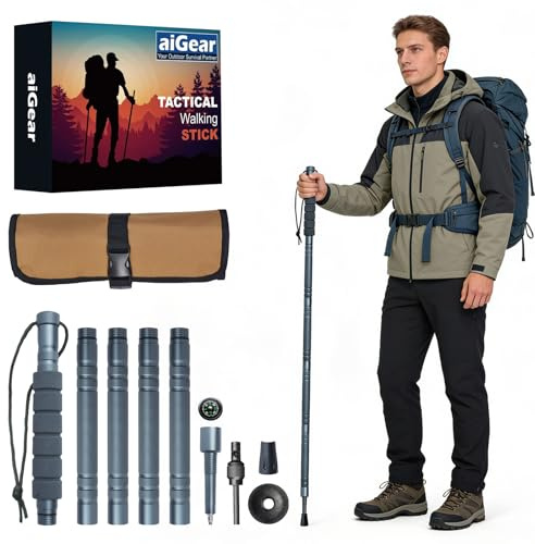 aiGear Hiking Trekking Pole, Adjustable Length Walking Stick Survival Lightweight Aluminum Gear with Excellent Foam Grip for Outdoor Adventures Camping Hunting 5 Tube （with Tools）