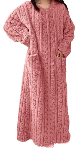 Camisón de franela para mujer - Camisón de felpa para mujer - Camisón cálido de felpa suave y casual, suéter acogedor de invierno con bolsillos, camisón de felpa, camisón acogedor, ropa de dormir
