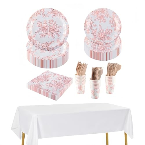 CEILIWEN Service de table 212 pièces en papier pour 30 invités comprenant assiettes, tasses, serviettes, couverts et nappes pour thé élégant de l'après-midi, mariage, anniversaire (orange)