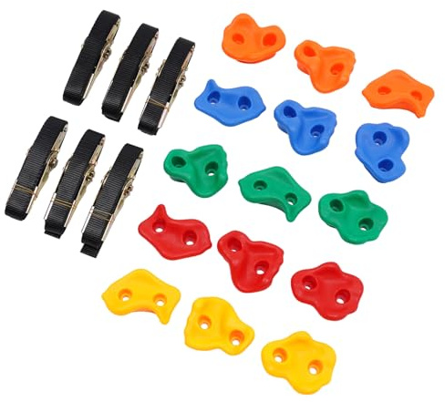 DeeDuud Klettergriffe für Kinder, 15-teilig mit 6 Ratschengurten, PE-Material, Tragfähigkeit 100 kg / 220,46 lbs, Bunte Farben für Indoor & Outdoor Klettertraining, DIY Montage