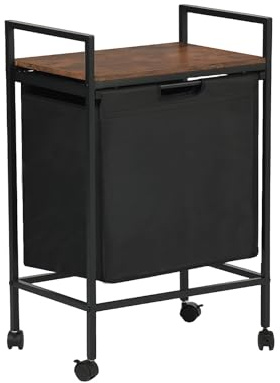 FetiNes Wäschekorb, Wäschesammler mit Ablage, Wäschesack aus Oxford-Gewebe ausziehbar abnehmbar, 55 L, 50 x 33 x 72 cm, für Badezimmer, Waschküche, vintagebraun-schwarz
