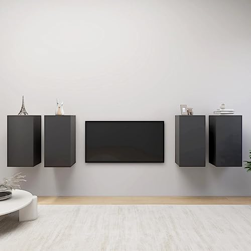 Frdhee Console TV, 4 pezzi, grigio 30,5 x 30 x 60 cm, materiale in legno per soggiorno, sala da pranzo, camera da letto e sala intrattenimento