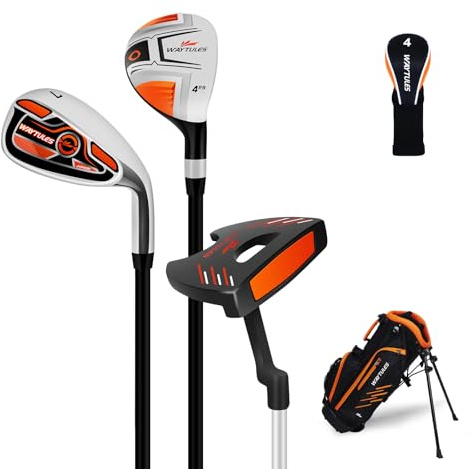 Kids Golf Clubs Set 5 Pieces for Boys & Girls Ages 3-5, Junior Golf Set with Stand Bag, Driver, Hybrid, Irons & Putter, Youth Golf Club Set Right Handed(Orange)