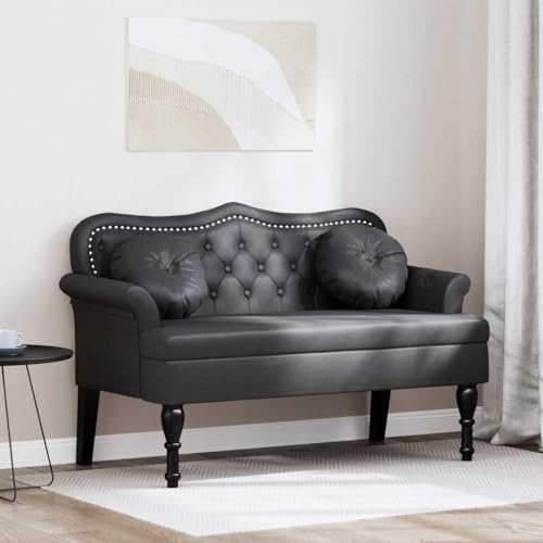 Mokuyary Chesterfield Bank Schwarz 120,5 x 65 x 75 cm Kunstleder Sitzbank Bettbank Schuhbank Sitzhocker für Eingang, Schlafzimmer, Wohnzimmer, Flur