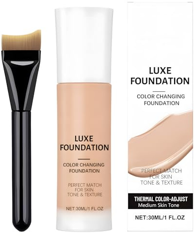 Colour Changing Foundation, Foundation for Mature Skin with Brush, Seamless Match, Long-Lasting, Waterproof & Hydrating