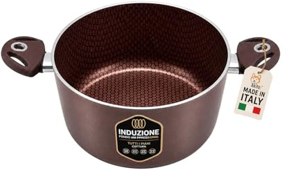 Akitaink Casseruola Antiaderente Nido d'Ape per Induzione, Alluminio Puro 99,5%, Rivestimento Antigraffio, Disponibile da 16, 20 e 24 cm, con 1 o 2 Manici (Casseruola 20 cm 2 Manici)