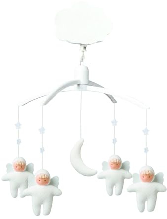 Trousselier - Musikmobile - Engel mit Mond - Gestepptes Baumwollgewebe - Musik Wiegenlied Mozart - Klassischer Chic - Ideales Geburtsgeschenk - Einfach zu installieren - Farbe weiß