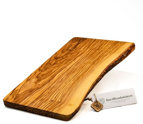 DAS OLIVENHOLZBRETT® Schneidebrett, Servierbrett, Tranchierbrett, Servierplatte, Olivenholz, Holz, meist eine Seite naturbelassen, rustikal 50cm x25cm x2,5cm