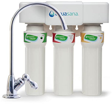 Aquasana Under Sink Water Filter System - Reduces PFAS, Lead, & Chlorine in Drinking Water - Under Counter Claryum Filtration for Kitchen - 3-Stage Max Flow - Chrome Faucet - AQ-5300+.56