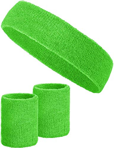 Balinco 3-teiliges Schweißband-Set für Damen & Herren – Weiche, Dehnbare und Saugfähige Schweißbänder, Frottee-Stirnband und Handgelenkbänder für Sport, Karneval und 80er/90er Kostüme