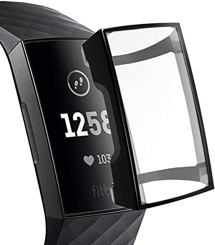 PINHEN Compatible for Fitbit Charge 3 Screen Protector - TPU Clear Shockproof Full-Around Protective Case for Fitbit Charge 3 and Fitbit Charge 3 SE, Black
