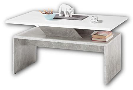 Stella Trading ALLEGRA Moderner Couchtisch mit erhöhter Tischplatte in Beton Optik, Weiß - extravaganter Sofatisch für Ihren Wohnbereich - 100 x 50 x 60 cm (B/H/T)