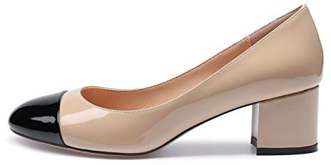 Castamere Mujer Medio Tacón Punta Redondas Tacón Ancho Zapatos de Tacón 5CM Negro Beige Charol Zapatos EU 35