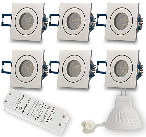 6x faretti LED da incasso Cromo a LED - quadrato 3W bianco neutro 12V MR11 - IP44 per bagno, foro da trapano esterno Ø40mm - terrazza del bagno da incasso - soffitto spot - faretti da