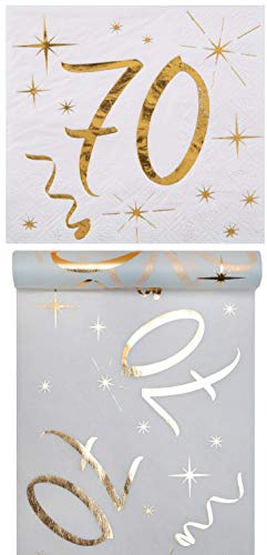 Eventausstattung24 Geburtstag Set/Tischband 70 Gold + Servietten 70 Gold/Geburtstagsdekoration/Servietten 70/ Tischband Geburtstag