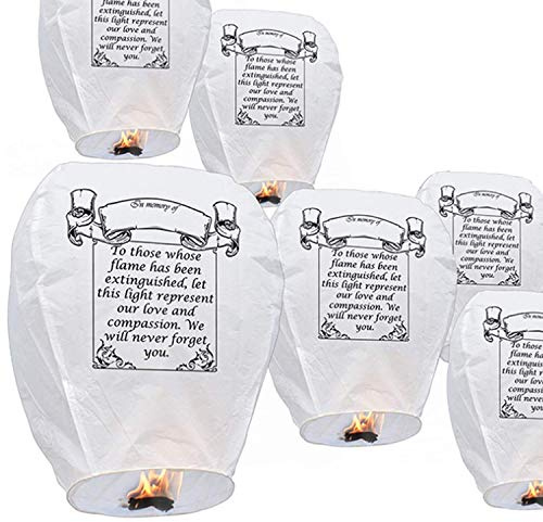 6 Pack Chinese Sky Lanterns - Eco Friendly, 100% Biodegradable Wire-Free Fire Resistant Paper Lantern to Release in Sky,Weddings & Parties & Festivals (Set of 6,White)
