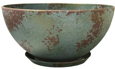 Classic Home and Garden Rosie Modern Planter w/Drainage - Contemporary Planter Bowls - Shallow Round Vases for Small Plants - Versatile Indoor & Outdoor Pots (10” Patina Copper)