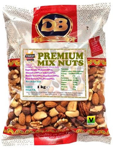 Ginco Premium Mixed Nuts 1kg, Unsalted Mix Nuts Including Walnuts, Almonds, Cashew Nuts, Brazil Nuts, Hazelnuts, Pistachio Kernels, Pecan Nuts Suitable for Vegetarian Diets