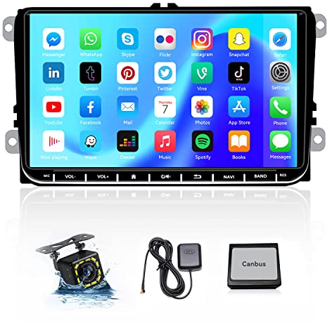 1+32GB Android Autoradio mit Navi für VW Golf 5 6 Skoda Golf Polo Passat Seat Bluetooth Car Radio mit Bildschirm 9 Zoll Touch Screen Display Radio FM WiFi/GPS+Rückfahrkamera