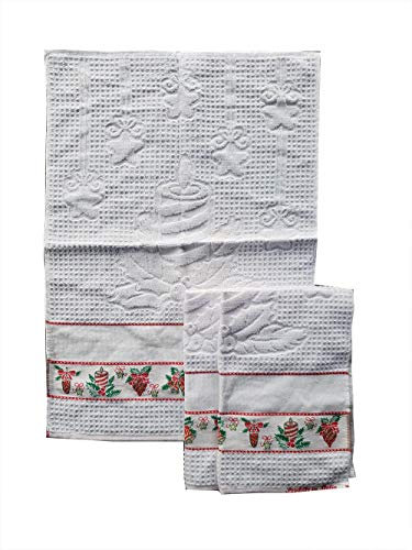 Strofinacci Canovacci Natale Set 6 Pezzi 100% Cotone Misura Cm 50x70 Tela Aida Ricamo Hobby Cucito Prodotto Italiano (Candele)