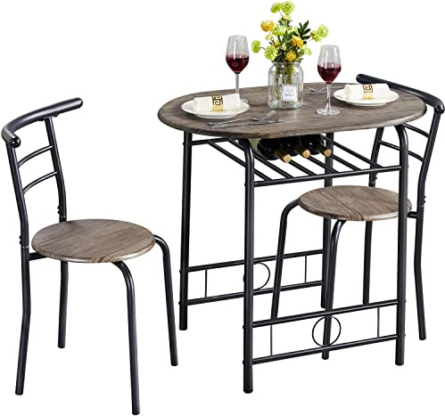 Yaheetech Ensemble Table à Manger et 2 Chaises avec Étagère 80cm Brun Clair