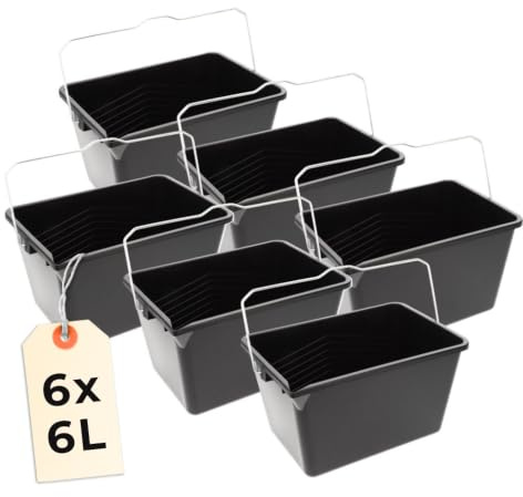 6 x Farbeimer leer mit Ausgießer Eimer Eckig Streichen Zubehör Plastikeimer Malereimer Lackeimer Streicheimer mit Skala Universaleimer Farb Kübel 6 Liter