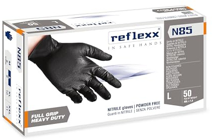 Reflexx Klp N85B - Guante de nitrilo con agarre de alto grosor, color negro, 50 unidades
