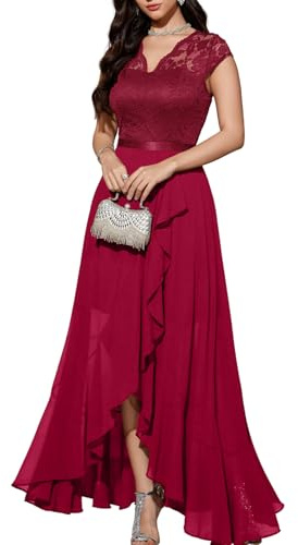Bboninedress Robe de Soirée Cocktail Longue Asymétrique pour Mariage Invité Bal de Promo Anniversaire Cérémonie en Mousseline de Soie