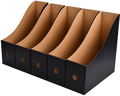 Lot de 5 Porte-revues Boîte en Carton, Pliable Range Document Carton, Imperméable Porte Revues Stockage Fichiers, Fichier Magazine Support pour Maison Bureau École Dossier Papeterie (Noir)