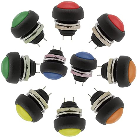 10x Drucktaster rund Taster 12mm DIY Druckschalter AC 1,5A/230V 12V NON-Momentan button | 5 Farben