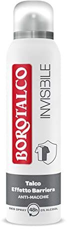Borotalco, Deodorante Spray Invisibile Grigio, Formula Senza Alcool con Talco Effetto Barriera, Cattura e Non Trasferisce Aloni, 48h di Efficacia, Profumo Classico - 1 Flacone da 150 ml