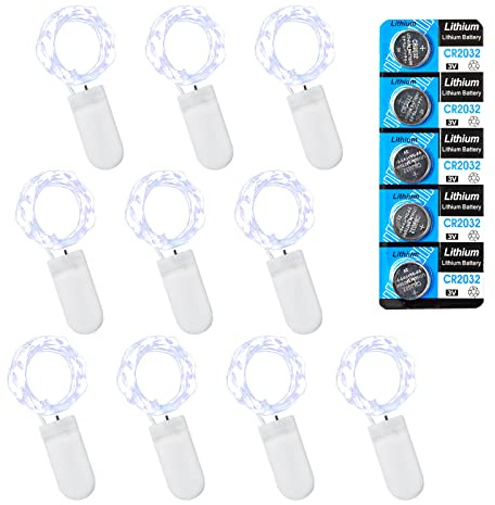 LEECOCO Led lichterkette mit batterie,1m lichterkette außen, lichterkette batterie mit klein (zusätzlich 5 Batterien),(10 Pack 1M 10 LEDs, KaltesWeiß)