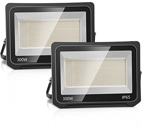 loyal 2 x 300 W, proiettore LED 30000 lm, bianco caldo 3000 K, super luminoso, faretto LED per esterni, luce di sicurezza IP65, impermeabile, vetro temperato a grana fine, LED Floodlight per ingresso