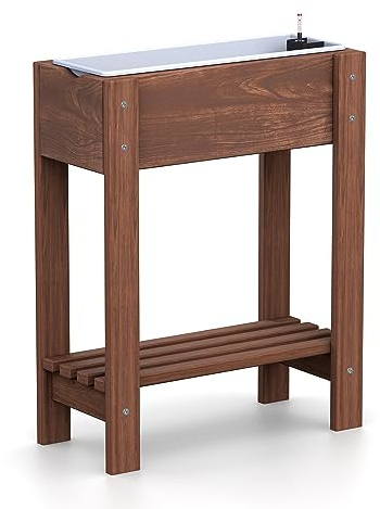 Hochbeet aus Kiefernholz mit Ablage Braun inklusive - 1 x 60 cm Einsätze | mit Pflanzkästen mit Hydroneinsatz & Wasserstandsanzeiger, Kräuterbeet mit Ablage, Lackiert, Anzuchtbeet 28,5 x 63 x 80 cm