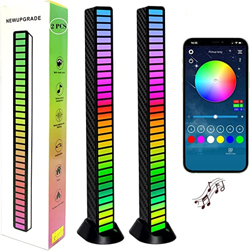 Musik Atmosphäre Rhythmus Licht, 2 Pack RGB Sprachaktivierte Pickup Rhythm Light mit 32 RGB Bunte Farbwechsel, USB-Aufladung LED Ambient Light für Auto Party Gaming DJ, APP-Steuerung RGB Light Bar