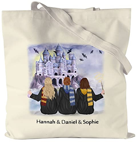 Kiddle-Design 3 Beste Freunde Jutebeutel Hexe Zauberer Magie Personalisiert Freundinnen Geschenke BFF Freundinnen Geschenk Best Friends