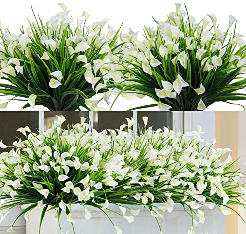 Dremisland Lot de 8 arbustes de buis artificiels d'extérieur avec lys calla résistant aux UV pour pot de fleurs à suspendre dans le jardin, le porche, la fenêtre, la terrasse, la ferme, décoration à