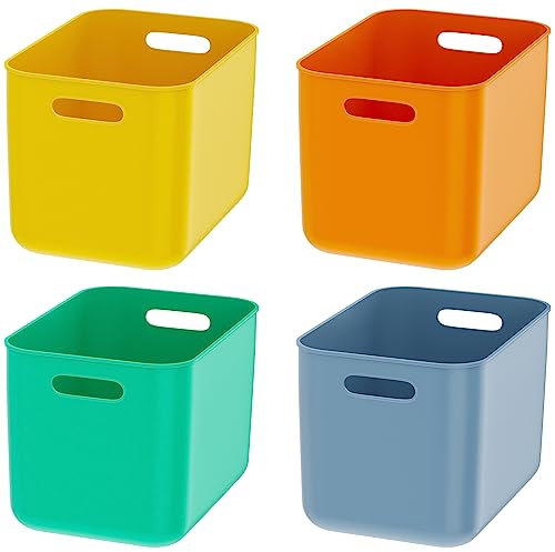 OWill Aufbewahrungskorb aus Kunststoff, mehrfarbige Aufbewahrungsboxen, Organisationsbehälter für Küche, Schrank, Büro, Schule und Zuhause (4 Stück, riesig)