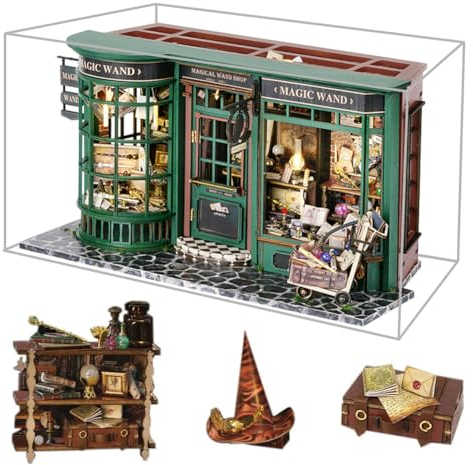 HJBHDOLL Magic Shop Puppenhaus mit Staubschutz, DIY Miniatur Puppenhaus Möbel Kit, Maßstab 1:24 Kreatives Geschenk für Kinder Teen Geburtstagsgeschenk